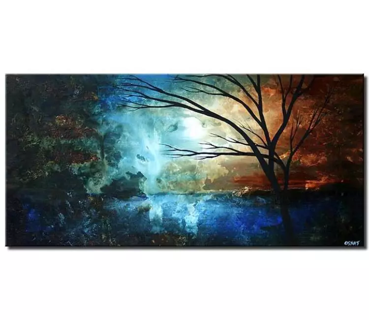 landscape paintings - modern abstract tree painting on canvas blue contemporary landscape painting for living room