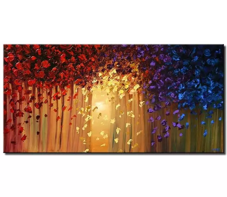 forest painting - colorful abstract forest landscape trees painting on canvas modern palette knife living room wall art