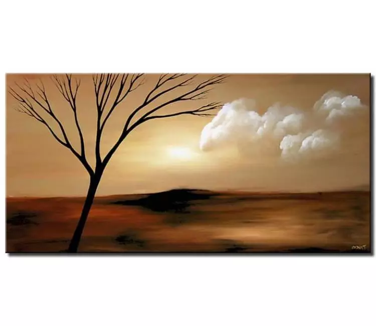 landscape paintings - neutral abstract landscape tree painting on canvas modern beige brown wall art
