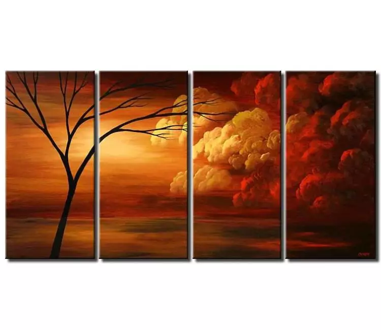landscape paintings - big modern abstract landscape painting on canvas large original tree painting in red gold colors