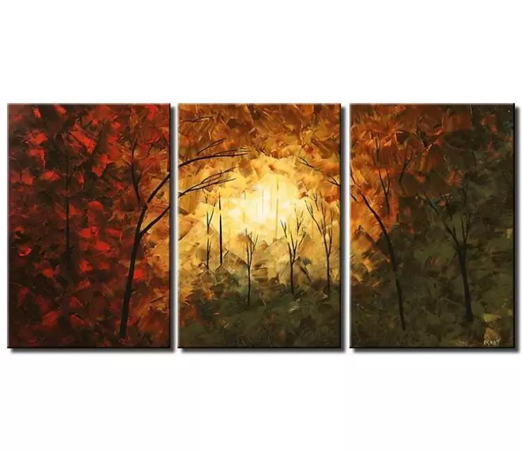 forest painting - big modern abstract landscape painting on canvas large textured forest trees painting in red green gold colors