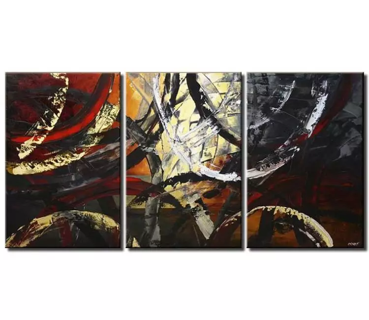 arcs painting - big contemporary abstract painting on canvas large modern wall art black white red colors