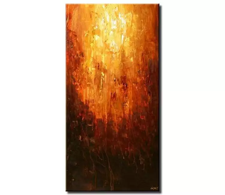 abstract painting - vertical orange abstract painting on canvas textured modern living room wall art