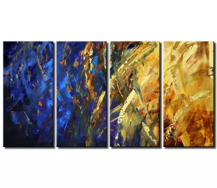 abstract painting - large blue yellow abstract painting on canvas modern living room wall art
