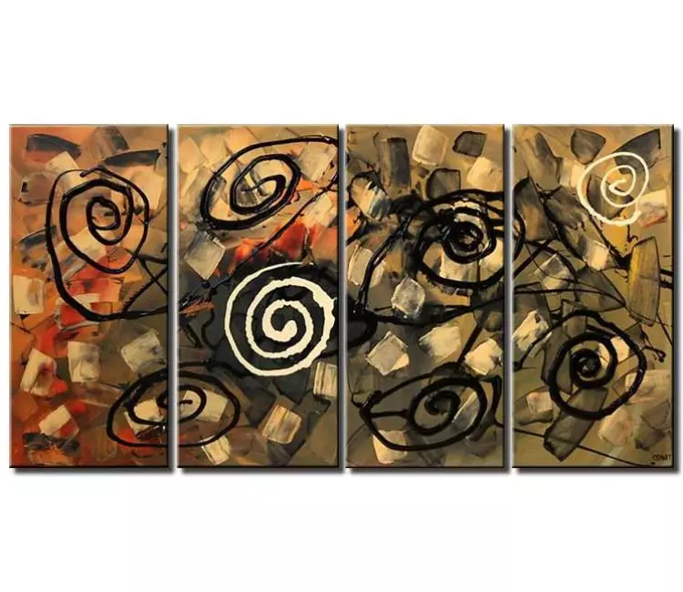 abstract painting - big earth tone colors abstract art on multi panel canvas modern textured living room hotel art