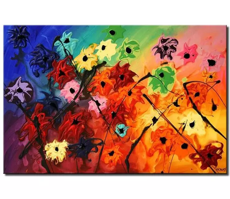 floral painting - colorful flowers painting on canvas modern textured abstract floral art in bold colors
