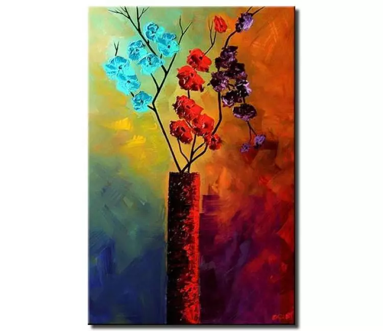 landscape paintings - flowers in vase painting on canvas colorful modern wall art textured abstract flowers painting