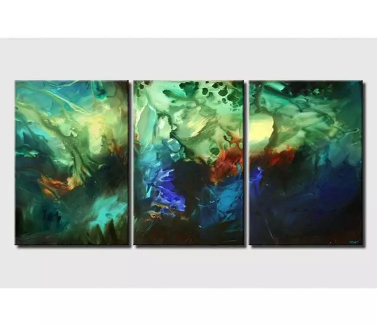 fluid painting - large blue green abstract painting on canvas big modern wall art for living room