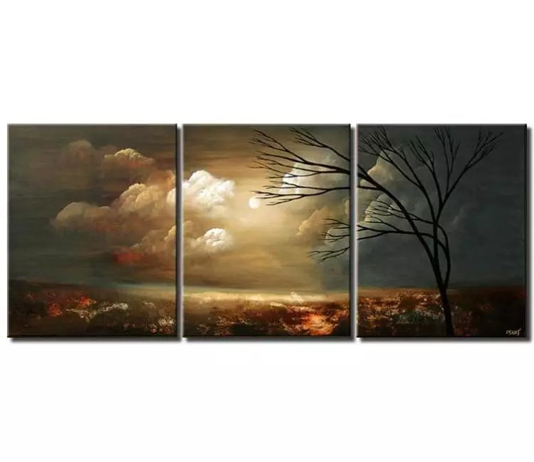 landscape paintings - big landscape tree painting on canvas large blue brown modern wall art for living room