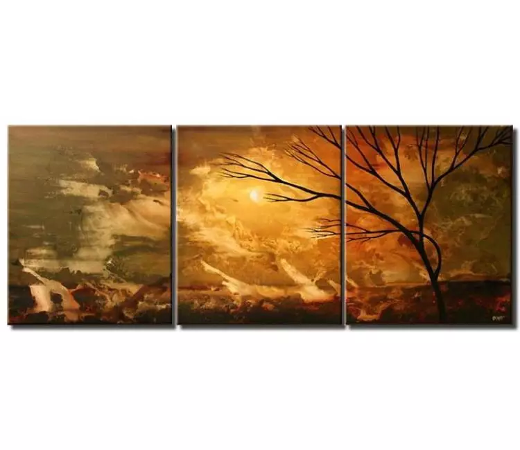 landscape paintings - big abstract landscape tree painting on canvas large grey yellow  modern wall art for living room