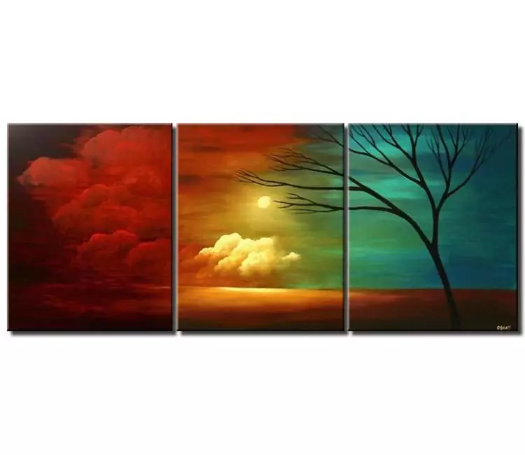 landscape paintings - big landscape tree painting on canvas large turquoise red modern wall art for living room