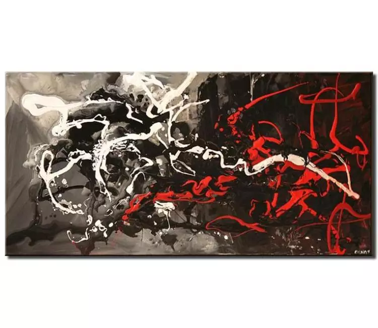 abstract painting - black white red abstract painting for living room on canvas modern textured wall art