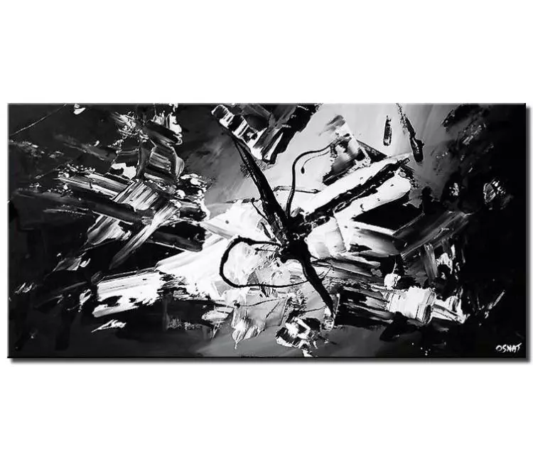 abstract painting - black white minimalist abstract painting on canvas textured modern living room wall art