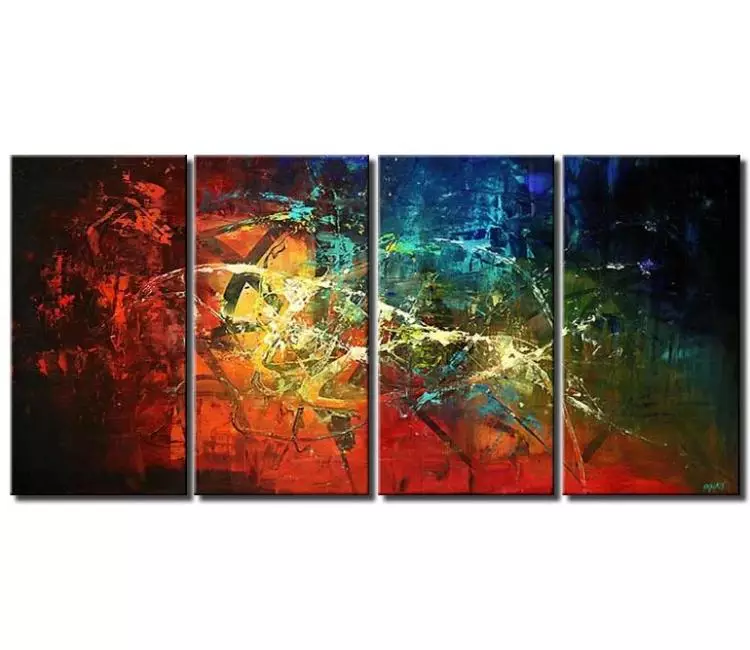 abstract painting - big colorful abstract painting on large canvas modern blue red living room wall art
