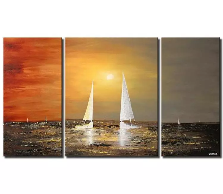 sailboats painting - big sailboats seascape painting on canvas modern ocean painting original contemporary large grey art