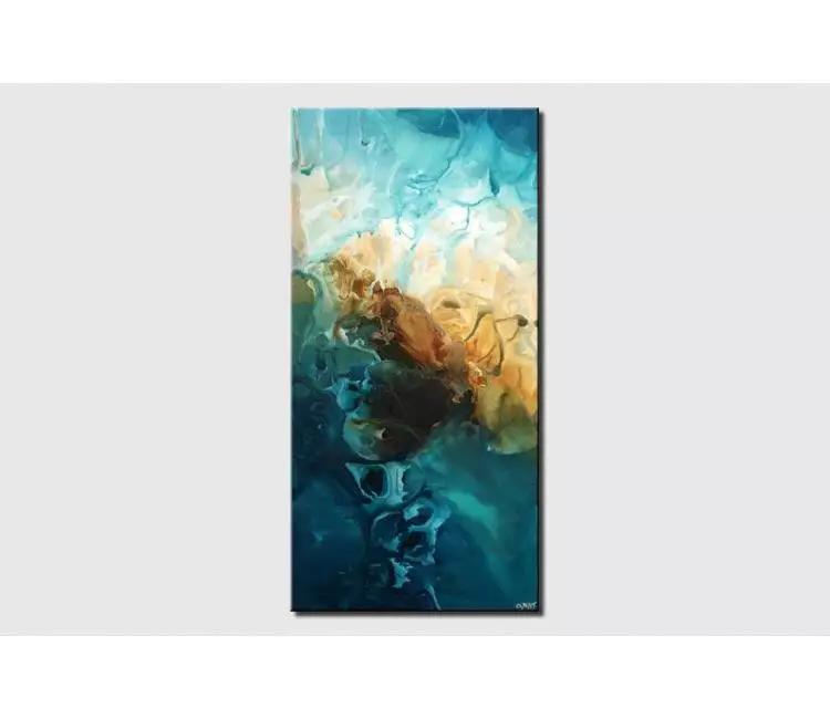 fluid painting - modern blue teal abstract painting on canvas best beautiful abstract art for living room