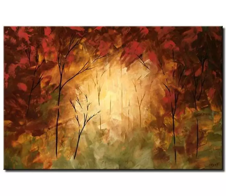 forest painting - forest landscape tree painting on canvas modern textured wall art Fall trees painting