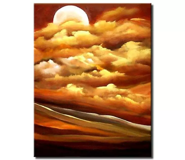 landscape paintings - clouds moon painting acrylic on canvas vertical earth tone colors modern abstract art
