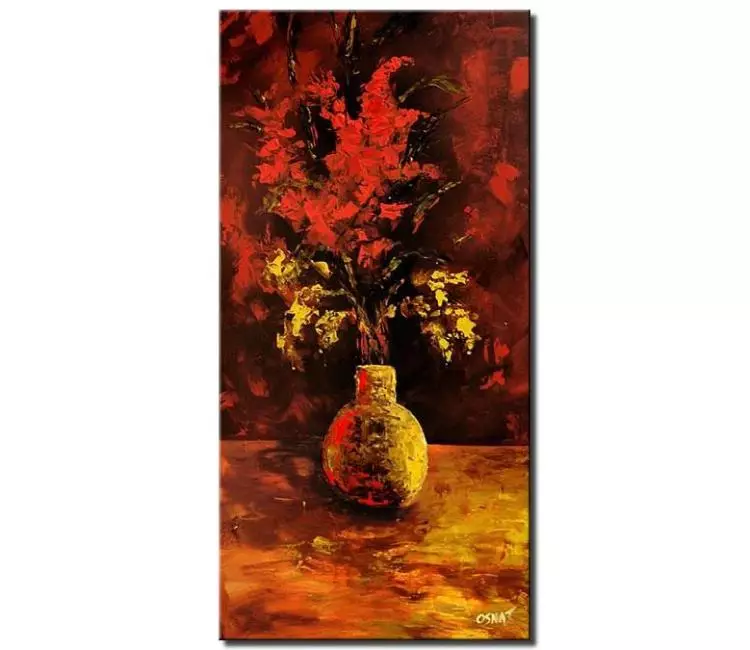floral painting - vertical flowers in vase painting on canvas modern textured art