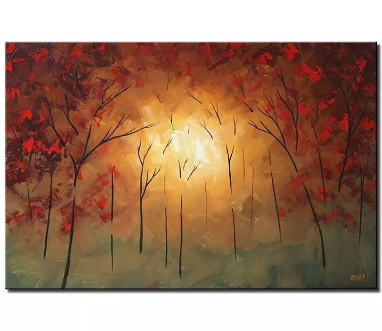 forest painting - forest abstract painting on canvas modern textured red green trees painting
