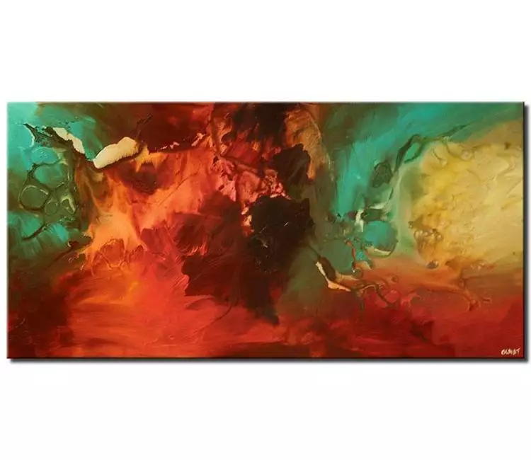 abstract painting - orange turquoise abstract painting on canvas original modern beautiful abstract art for living room