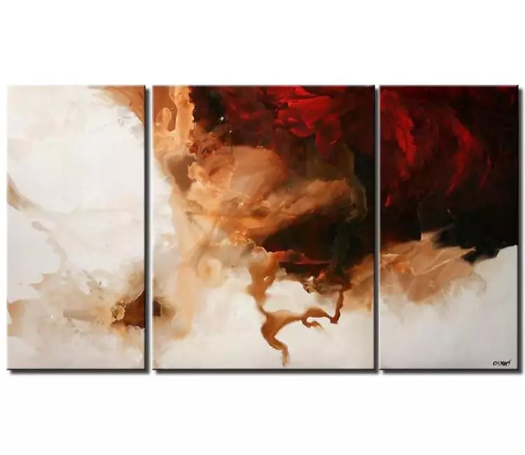 fluid painting - white red modern abstract painting on canvas big  minimalist modern wall art