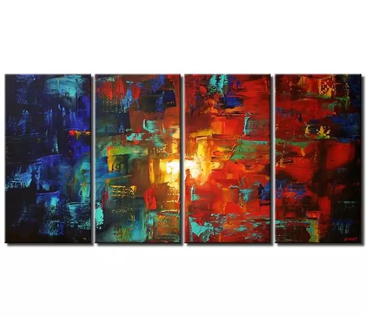 abstract painting - big colorful abstract painting on canvas blue red modern living room wall art original textured large painting