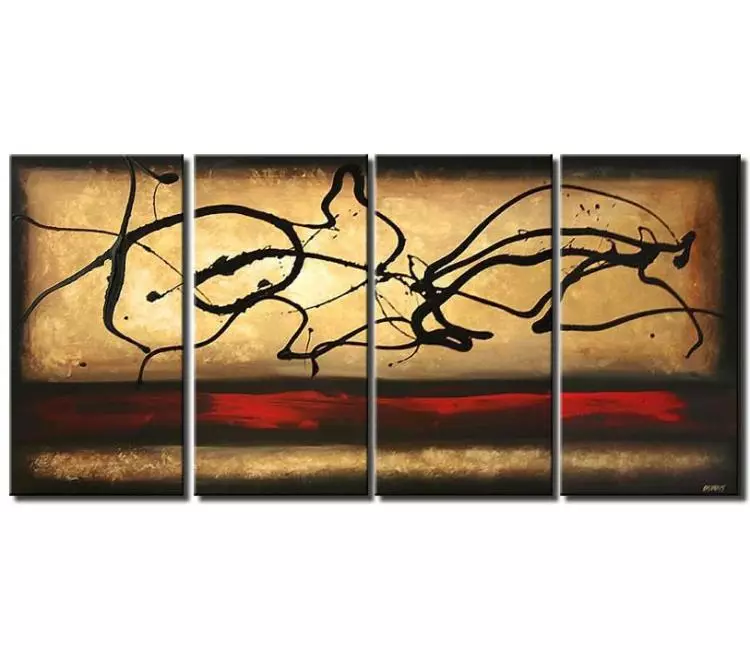 abstract painting - big neutral abstract painting on canvas original large beige red black wall art for living room office art