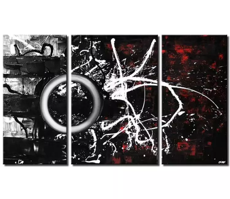geometric painting - big black white red abstract art on canvas large textured modern wall art
