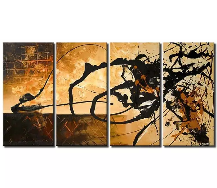 abstract painting - big neutral abstract painting on canvas for living room large canvas art in beige black color