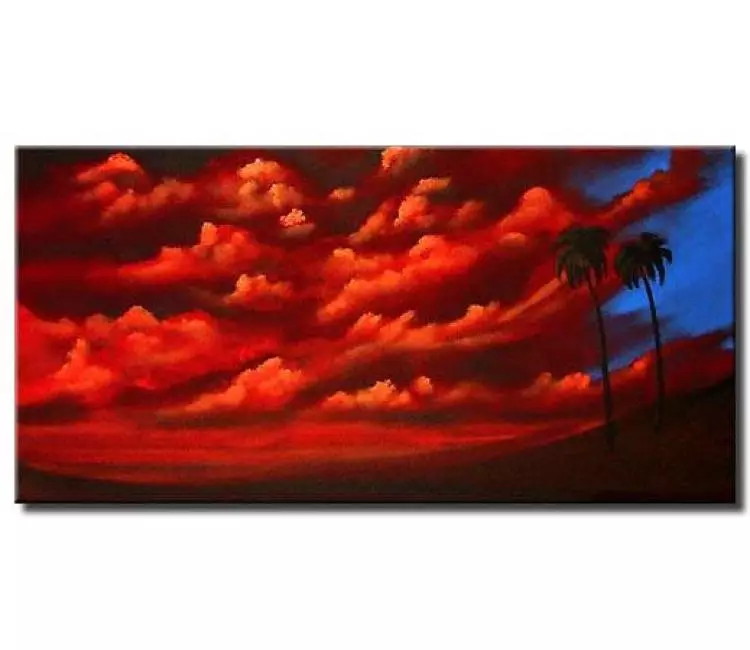 forest painting - abstract palm trees and red clouds