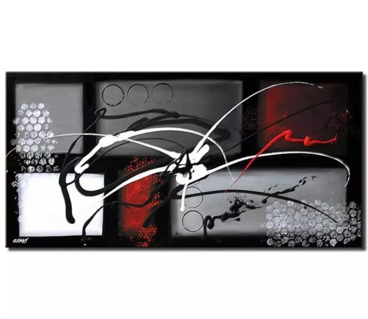 abstract painting - original minimal abstract painting on canvas in grey red black white colors contemporary textured art