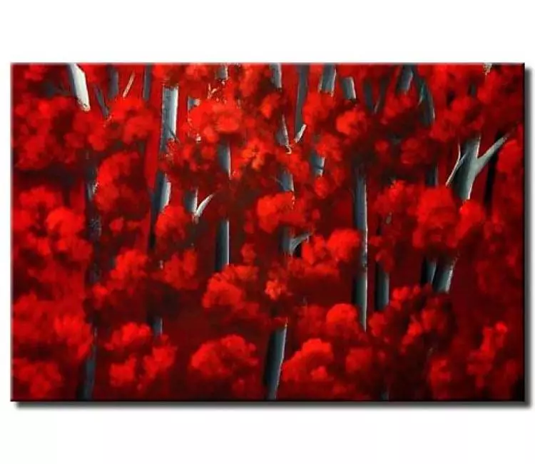 forest painting - blooming red trees