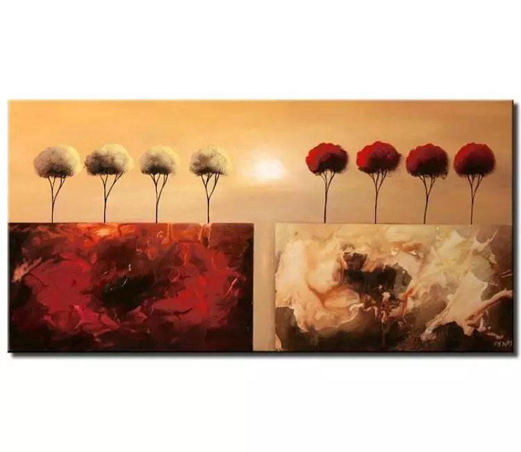 landscape paintings - original modern red beige abstract trees painting on canvas beautiful landscape art for living room