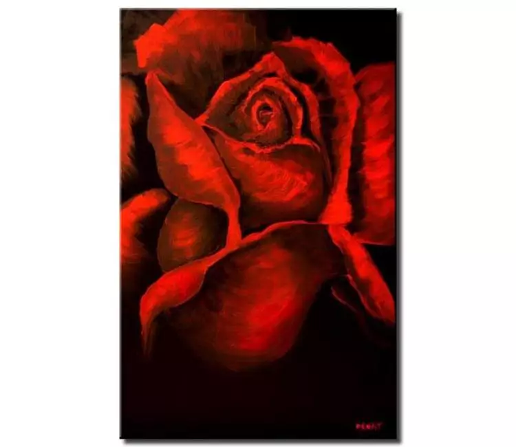 floral painting - original red rose abstract painting on canvas minimalist red black living room wall art