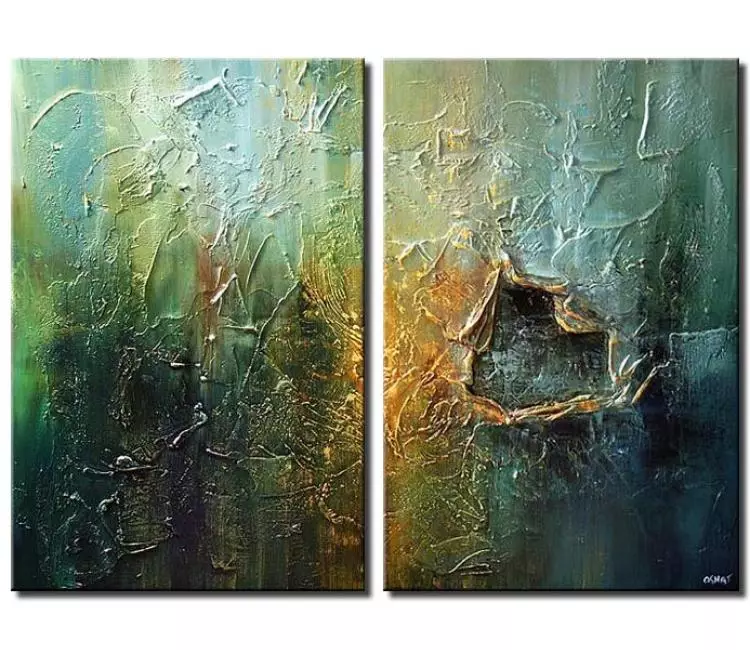 abstract painting - heavy textured green blue abstract painting on canvas modern beautiful art