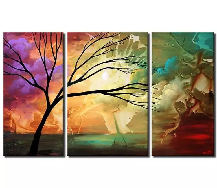landscape paintings - big original colorful modern abstract landscape tree painting modern living room wall art