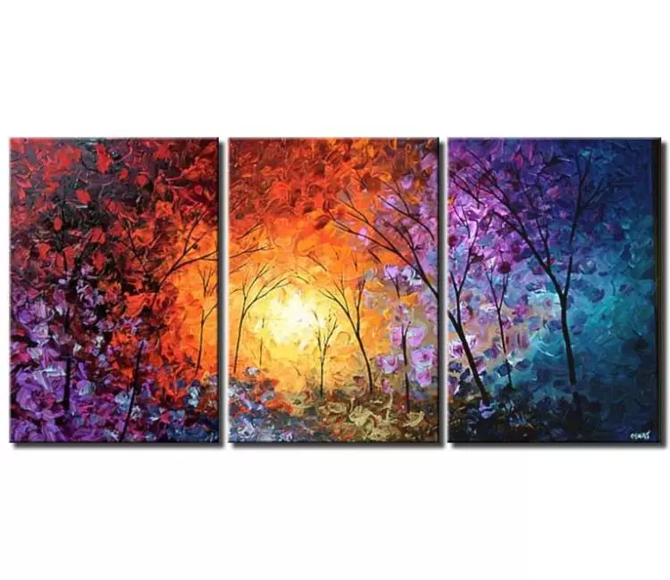 landscape paintings - big colorful forest painting large canvas art textured modern palette knife abstract trees painting