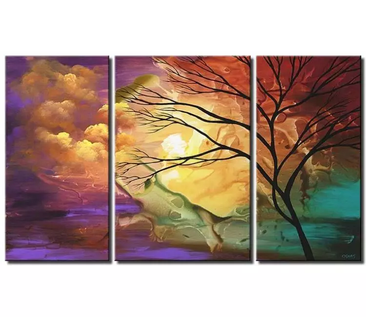landscape paintings - beautiful abstract art colorful landscape tree painting original large modern skyscape painting