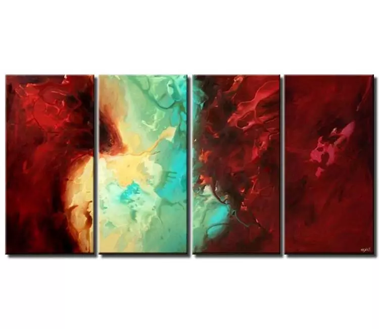 abstract painting - large red turquoise abstract painting on canvas big modern wall art
