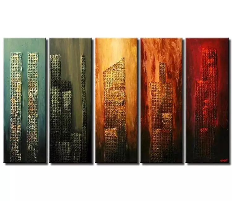 cityscape painting - big abstract art on canvas in earth tone colors modern mixed media living room wall art