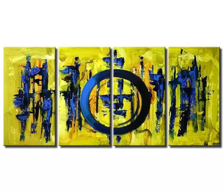 geometric painting - blue yellow big abstract painting on canvas modern textured minimal large wall art