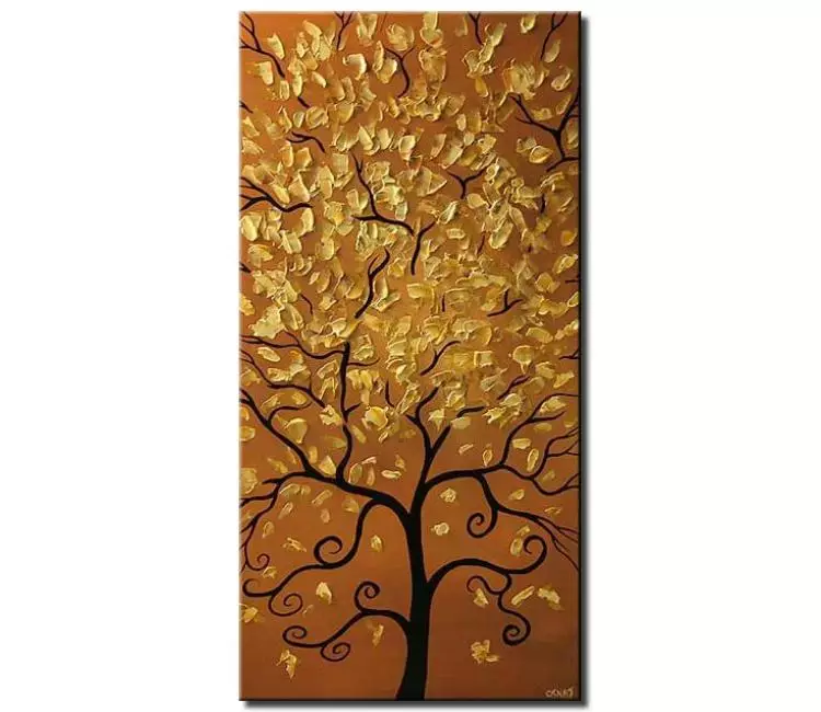 landscape paintings - modern abstract tree painting on canvas minimal gold color  vertical painting entryway hallway painting