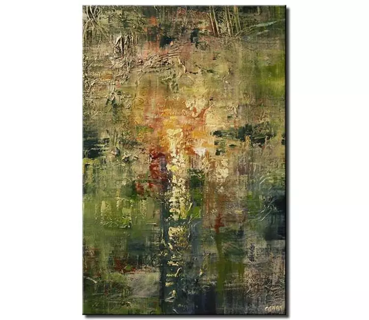 abstract painting - modern textured green abstract art on canvas vertical minimal simple painting