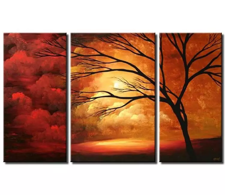 landscape paintings - big modern landscape tree painting on canvas abstract sunrise sky painting