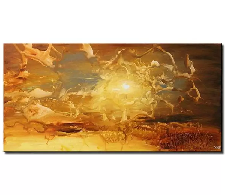 landscape paintings - abstract sunrise painting on canvas modern grey yellow landscape painting earth tone colors