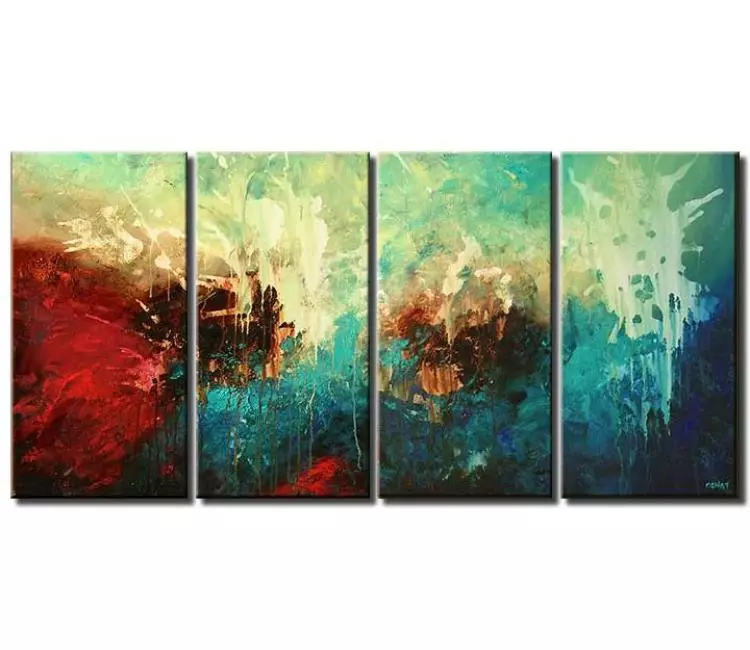 abstract painting - big modern abstract painting on canvas in turquoise red colors original large contemporary art