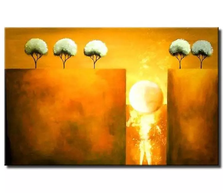 landscape paintings - modern abstract moon painting on canvas orange yellow surreal landscape art