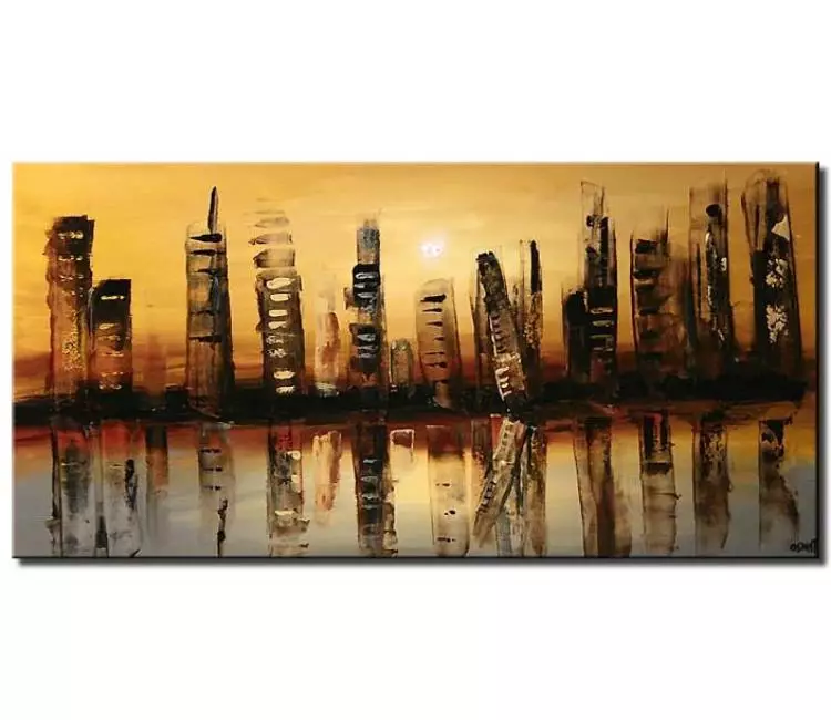 abstract painting - minimalist modern abstract cityscape painting on canvas textured original neutral modern wall art