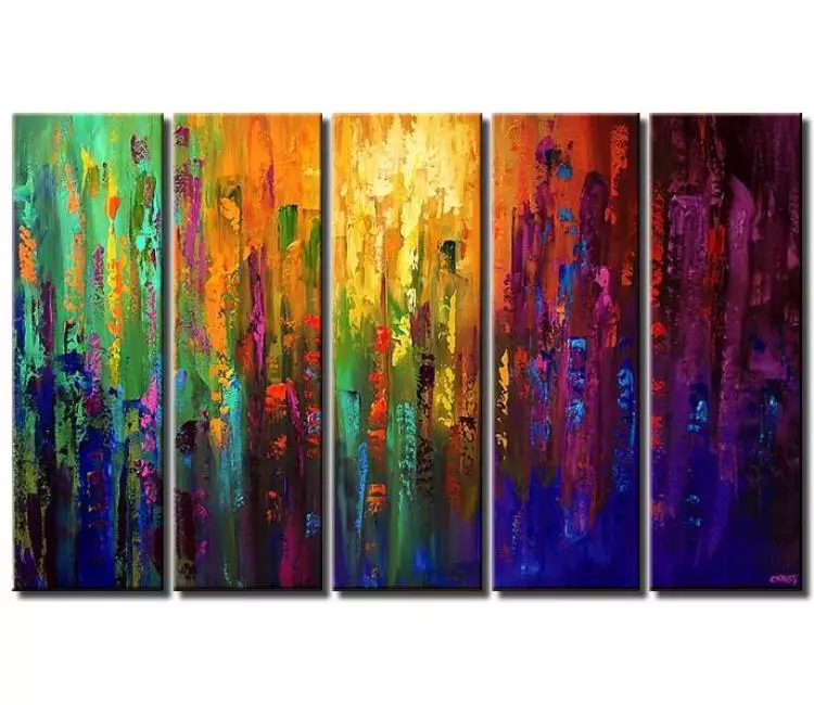 cityscape painting - big colorful abstract city painting on canvas multi panel large modern wall art for living room office art